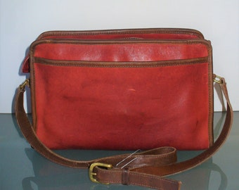 Vintage Coach Red & British Tan Crossbody Shoulder Bag