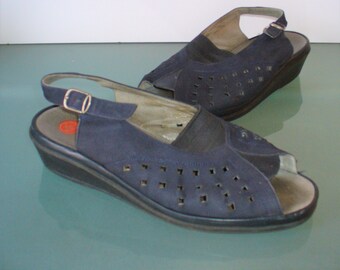 Goldkrone Navy Nubuck Leather Slingbacks