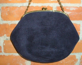 Vintage Ingber Navy Blue Wool Moleskin Handbag