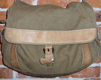 L.L. Bean Khaki Cotton & Leather Field Bag