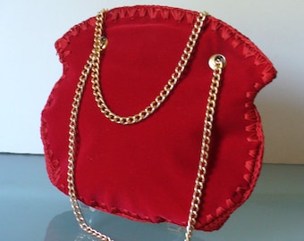Vintage Walborg Tomato Red Velvet & Crochet Handbag