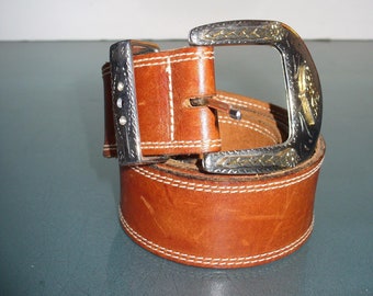 Vintage Western Motif Leather Belt