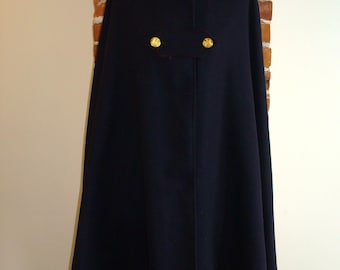 Vintage Navy Blue & Red Wool Cape