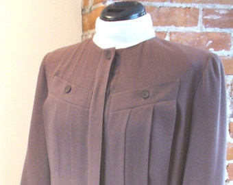 Vintage Chloe Made in France Cocoa Brown Wool Box Pleated Dress Size 42 EU
