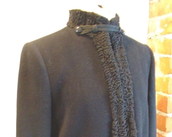 Vintage Ilie Wacs  Wool Full Length Dr. Zhivago Style Coat With Curly Lamb Trim