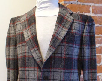 Vintage Ted Lapidus Made in France Window Pane Plaid Sport Coat