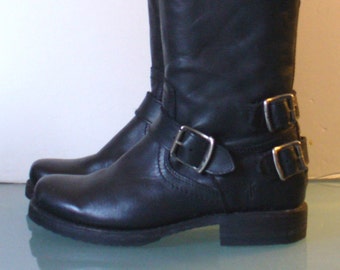 Frye Motorcycle Boots With Buckle Straps 6M US