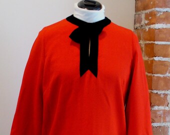 Vintage Chetta B Cadmium Red Shift Dress With Velvet Trim Size 8