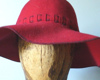 Vintage Made in Poland Red Wool Floppy Brimmed Hat