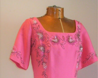 Vintage 1960's Esther's Hot Pink  Beaded Dress