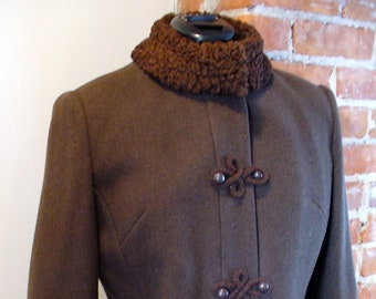 Vintage Devon Hall Russian Style Brown Suit With Curly Lamb Trim