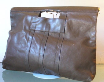 Vintage Large Gate Mouth Chocolate Leather Clutch