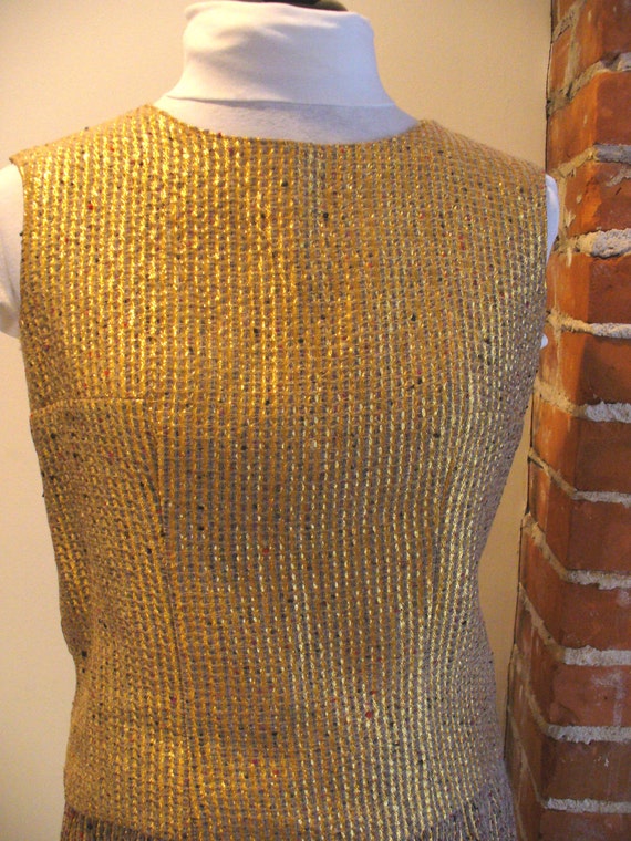 Vintage Gold Tweed French Style Ladies Suit 3 Pie… - image 3