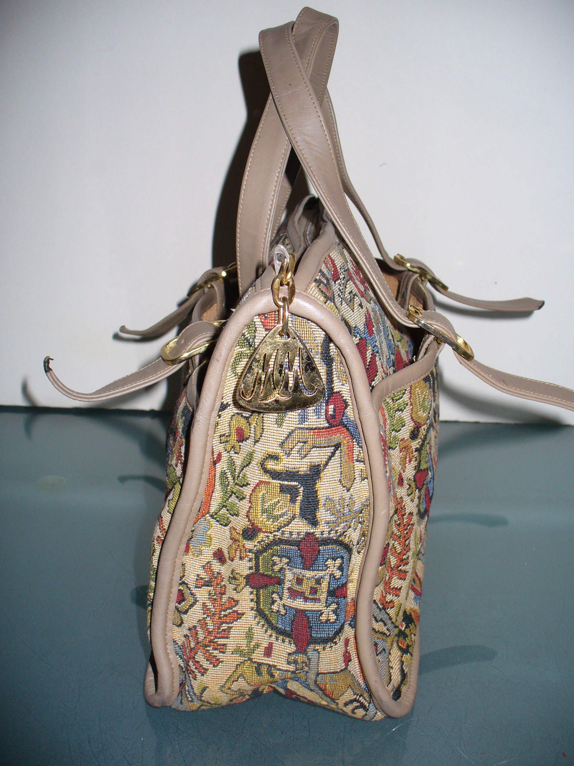 1950's Morris Moskowitz MM Handbag Cut Velvet Tapestry 