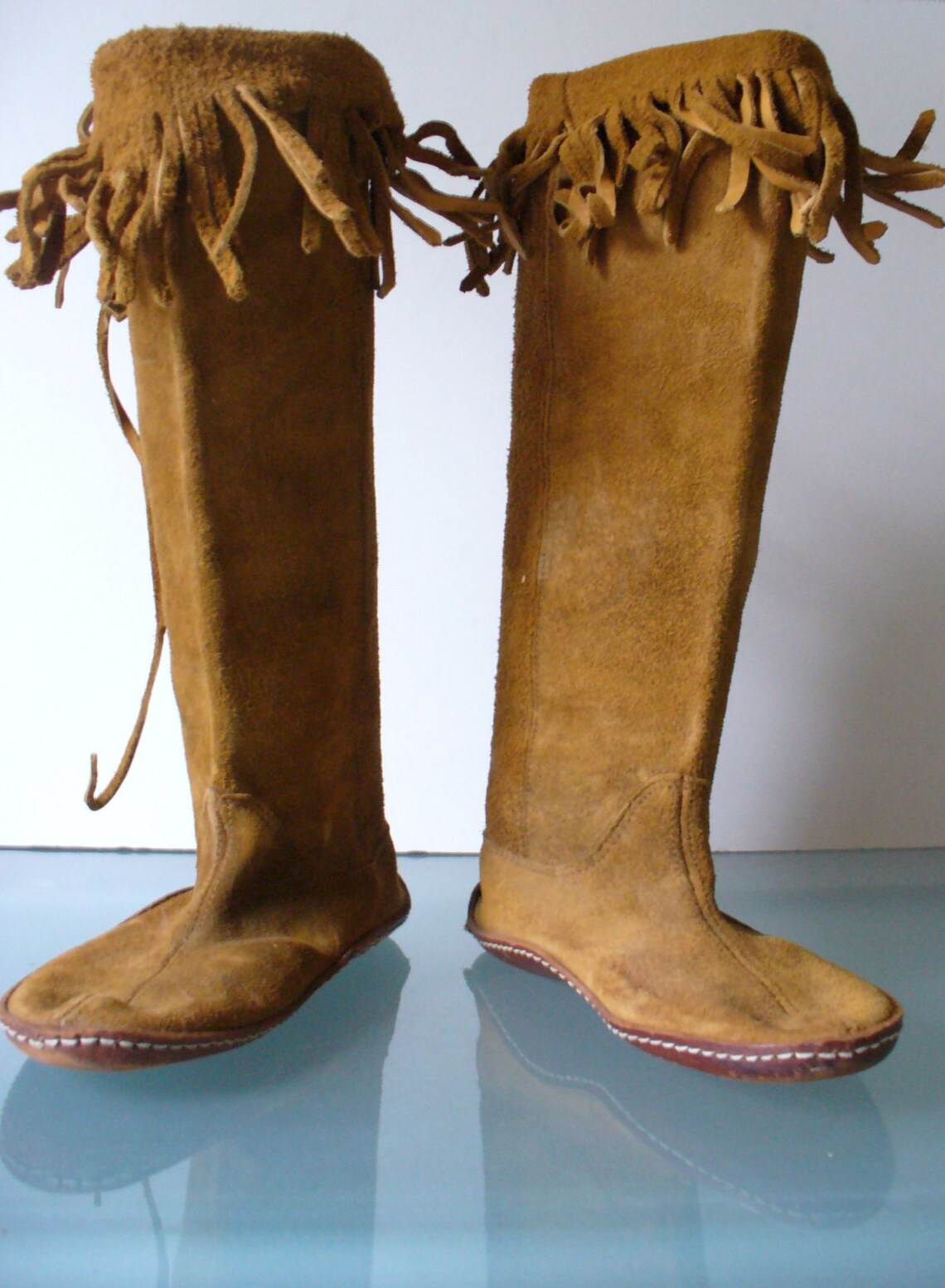 Vintage Suede Fringed Moccasin Boots Etsy