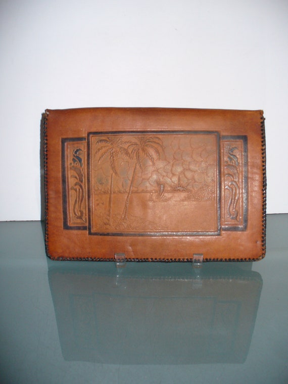 Vintage Tooled Moroccan Leather Clutch Bag - image 8