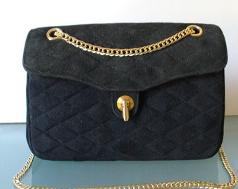 Vintage  Morris Moskowitz Black  Suede Quilted Shoulder Bag