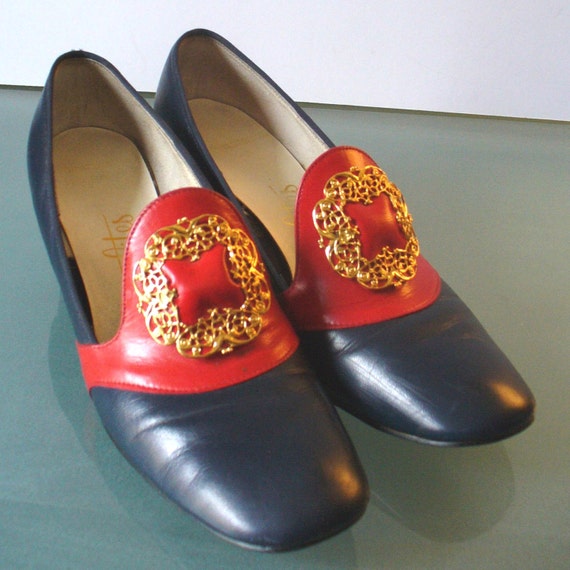Vintage Socialites Navy Blue & Red Shoes With Fila