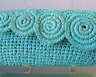 Vintage Robin Egg Blue Raffia Clutch Bag by Dayne Taylor