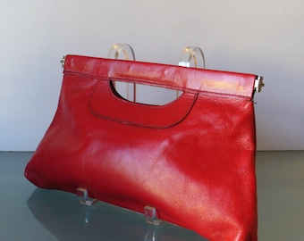 Vintage Tadora Cherry Red Leather Clutch Bag