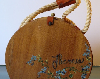 Vintage Handpainted Wood & Wicker Purse