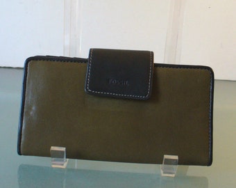 Fossil Black & Olive Green Leather Wallet