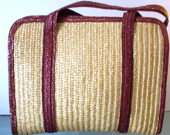Vintage Straw Breifcase Style Tote Bag