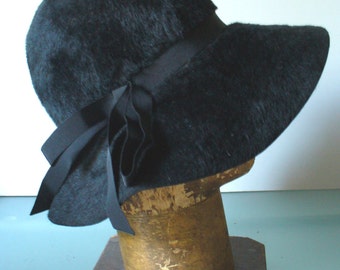 Vintage Amy New York Black Wool Floppy Brimmed Hat