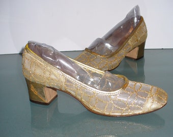 Vintage Red Cross Gold Mesh Pump Size 6 US