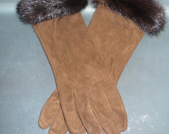 Vintage La Crasia Brown Suede Gloves Size 7.5