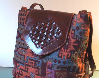 Vintage Tapestry Fabric And Leather Shoulder Bag
