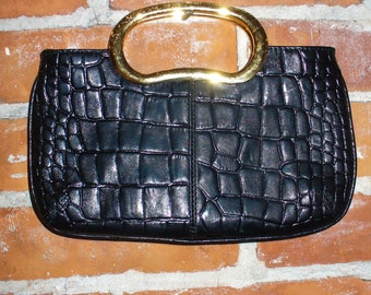 Vintage A.B. S. Black Mock Croc Small Clutch
