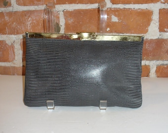 Vintage Etra Grey Lizard Embossed Leather Folding Clutch Bag