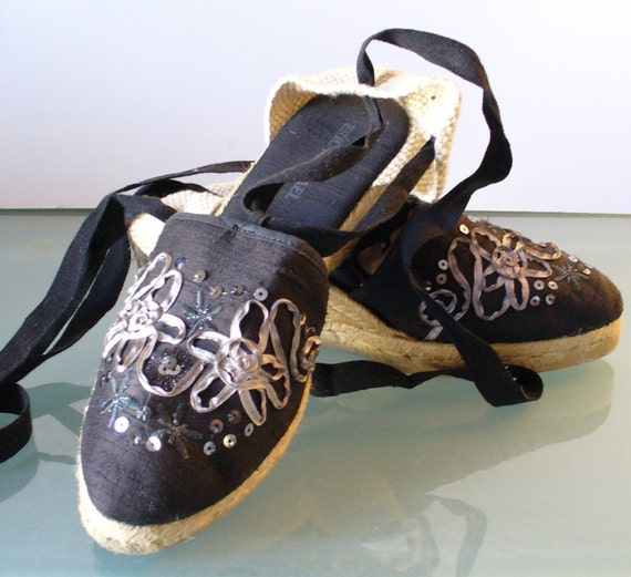 Vintage Wedge Heeled Espadrilles Size 41EU Made i… - image 3