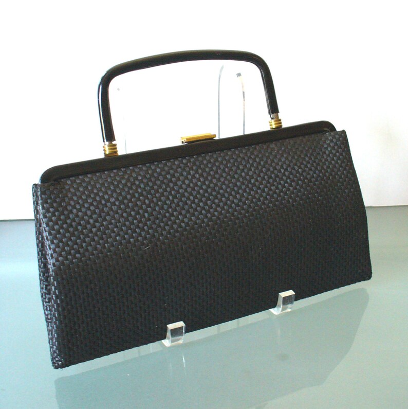 Vintage Long Black Woven Straw Clutch Bag Etsy