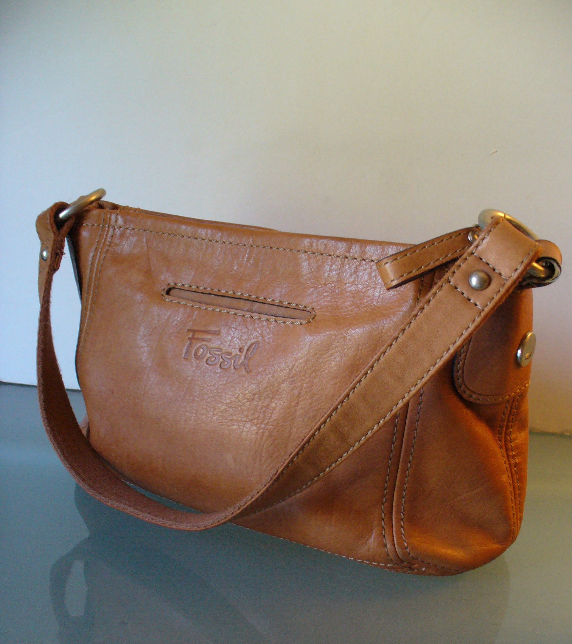 Vintage Fossil Brown Leather Crossbody Satchel Purse