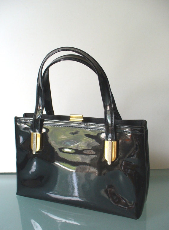Items similar to Vintage Black Patent Leather Handbag on Etsy