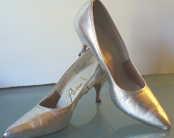 Vintage Pierre Debs Metallic Silver Stiletto Heels