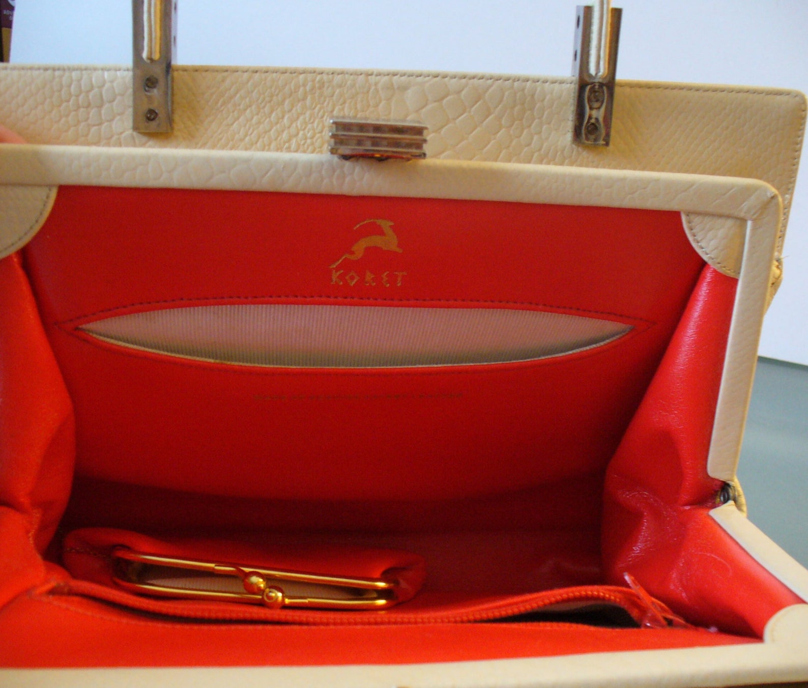 Vintage Koret Cream Leather Handbag Etsy