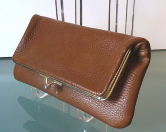 Vintage Foldover Pebbled Leather Clutch Bag