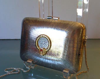 Vintage Hard Body Silver Finish Evening Bag