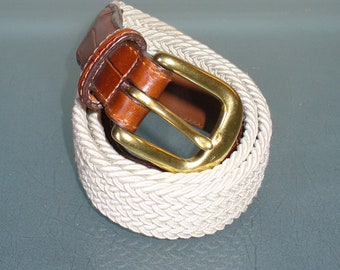 Vintage Lands End Woven Gimp & Leather Belt Size 32