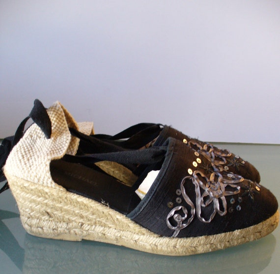 Vintage Wedge Heeled Espadrilles Size 41EU Made i… - image 4
