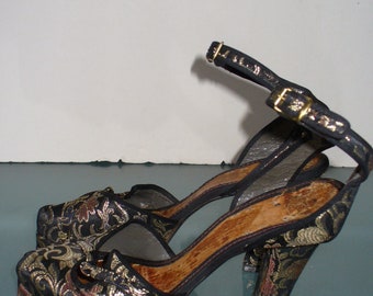 Vintage Brocade Platform Pin Up Shoes