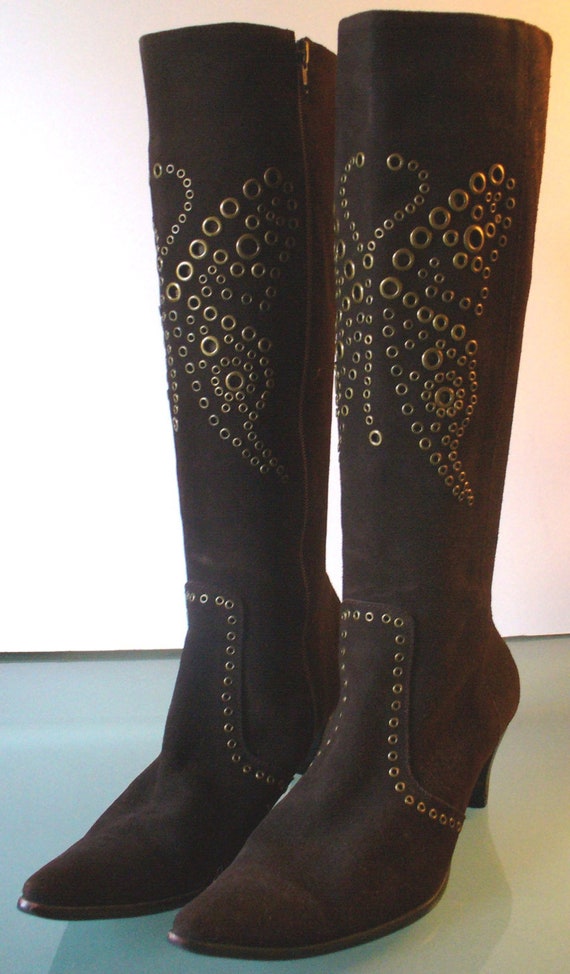 Vintage Chocolate Brown Suede Giamma Studded Boots
