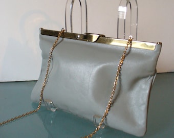 Vintage Etra Pearl Grey Leather Folding Clutch Bag