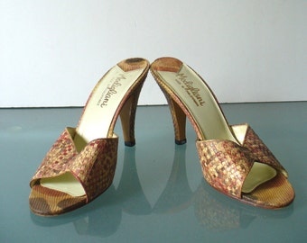 Vintage Modigliani Woven Leather Heeled  Slides