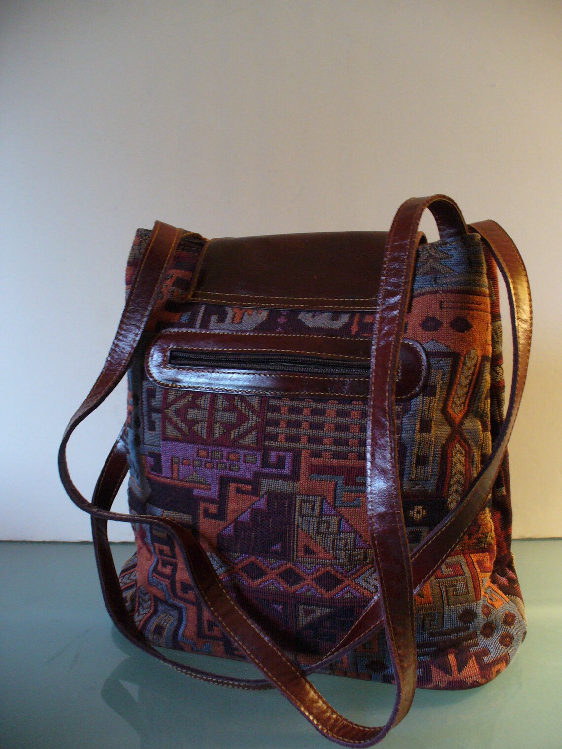Vintage Tapestry Fabric And Leather Shoulder Bag Etsy