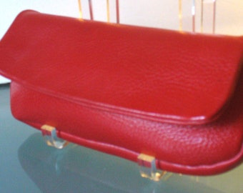 Vintage Candy Apple Red Pebbled Leather Clutch Bag