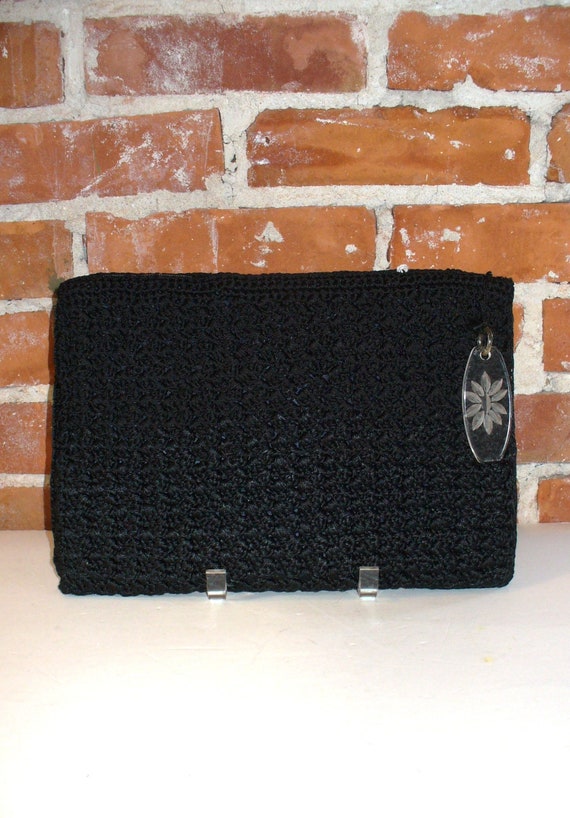 Vintage Crochet  Black Clutch Purse